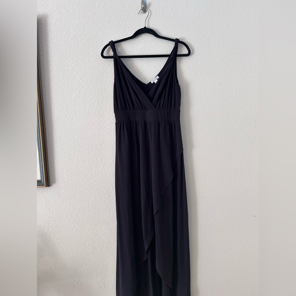 Garnet Hill V-Neck Sleeveless Asymmetrical Black Maxi Dress Size 10